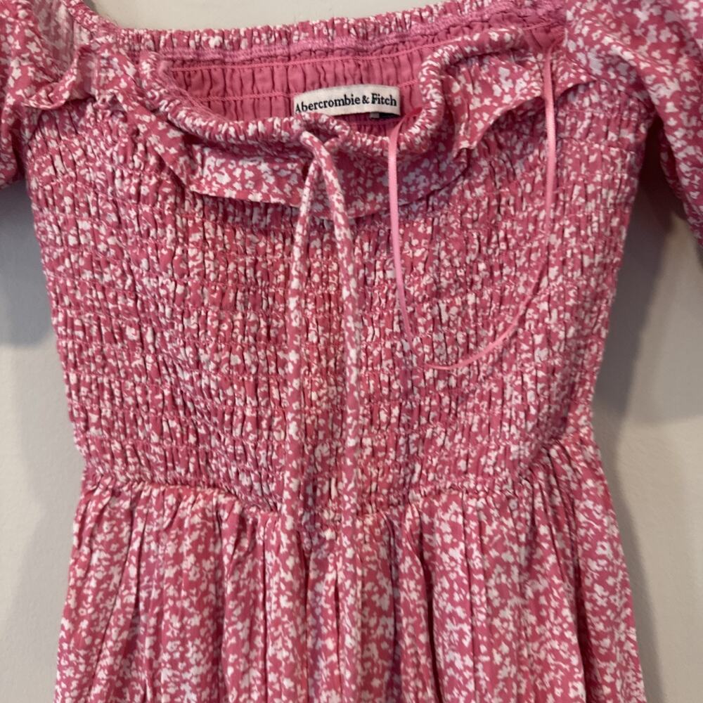 Abercrombie & Fitch Pink Ditsy Floral Smocked Puff Sleeve Mini Dress XXS 2818 - Picture 4 of 10
